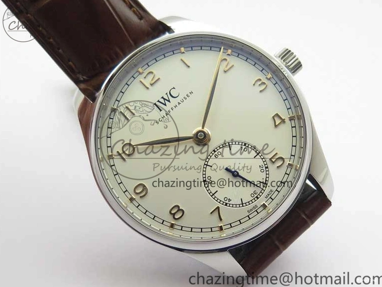 MIROTIME 0201 Original Portuguese IW358304 ZF 1:1 Best Edition SS White Dial RG Markers on Leather Strap A 7077